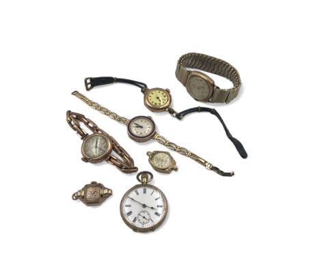 Early 20th century keyless fob watch, white enamelled dial with Roman numerals and subsidiary seconds dial, outer case stampe