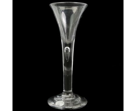 18th century wine glass, circa 1760, tapered trumpet bowl on a plain stem with tear drop, H17cm