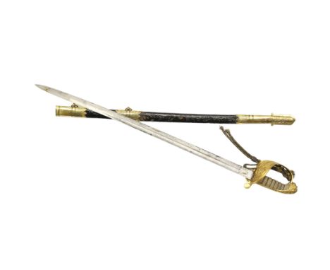Victorian Naval officers sword by Wilson, King William St., London, the engraved blade with anchor and coat of arms, brass hi