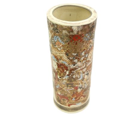 Early 20th century Japanese Satsuma stick/ umbrella stand, decorated with panels of figures, in raised polychrome and gilt, H