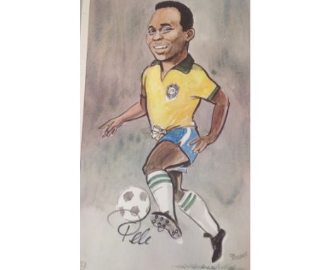 Pele 14x8 signed Tim Holder colour caricature print signed by pen. Brazilian retired professional footballer who played as a 