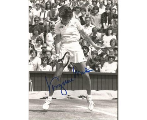 Virginia Wade 9x7 signed b/w photo. British tennis player Wimbledon champion 1977 last time there was British winner of the l