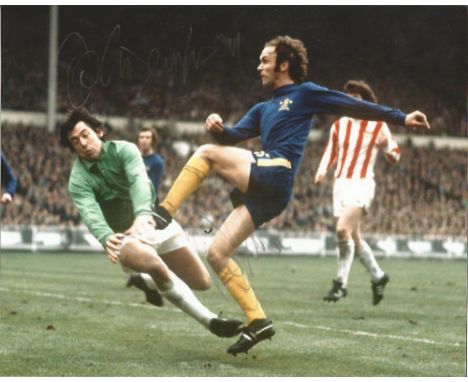 John Dempsey 10x8 signed colour photo in action for Chelsea against Gordon Banks playing for Stoke City. Dempsey featured in 