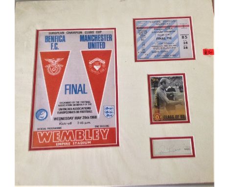 Bobby Charlton Manchester united 1968 signature piece mounted includes front page the official programme European cup final 1