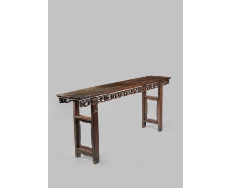 A LARGE CHINESE HARDWOOD SCROLL TABLE 19TH/20TH CENTURY With a reticulated frieze carved with designs of endless knots, linke