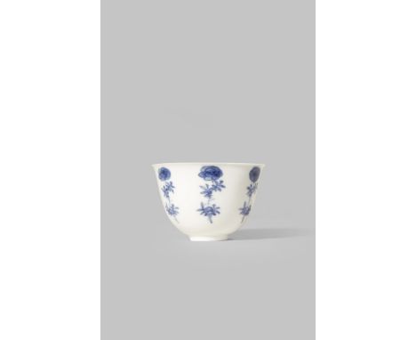 A RARE CHINESE BLUE AND WHITE WINE CUP SIX CHARACTER KANGXI MARK AND OF THE PERIOD 1662-1722 The deep gently flared body pain