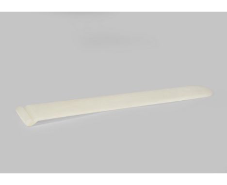 A CHINESE WHITE JADE HAIR ORNAMENT, BIAN FANG LATE QING DYNASTY With a long plain shaft, the terminal carved as a scroll, 26.