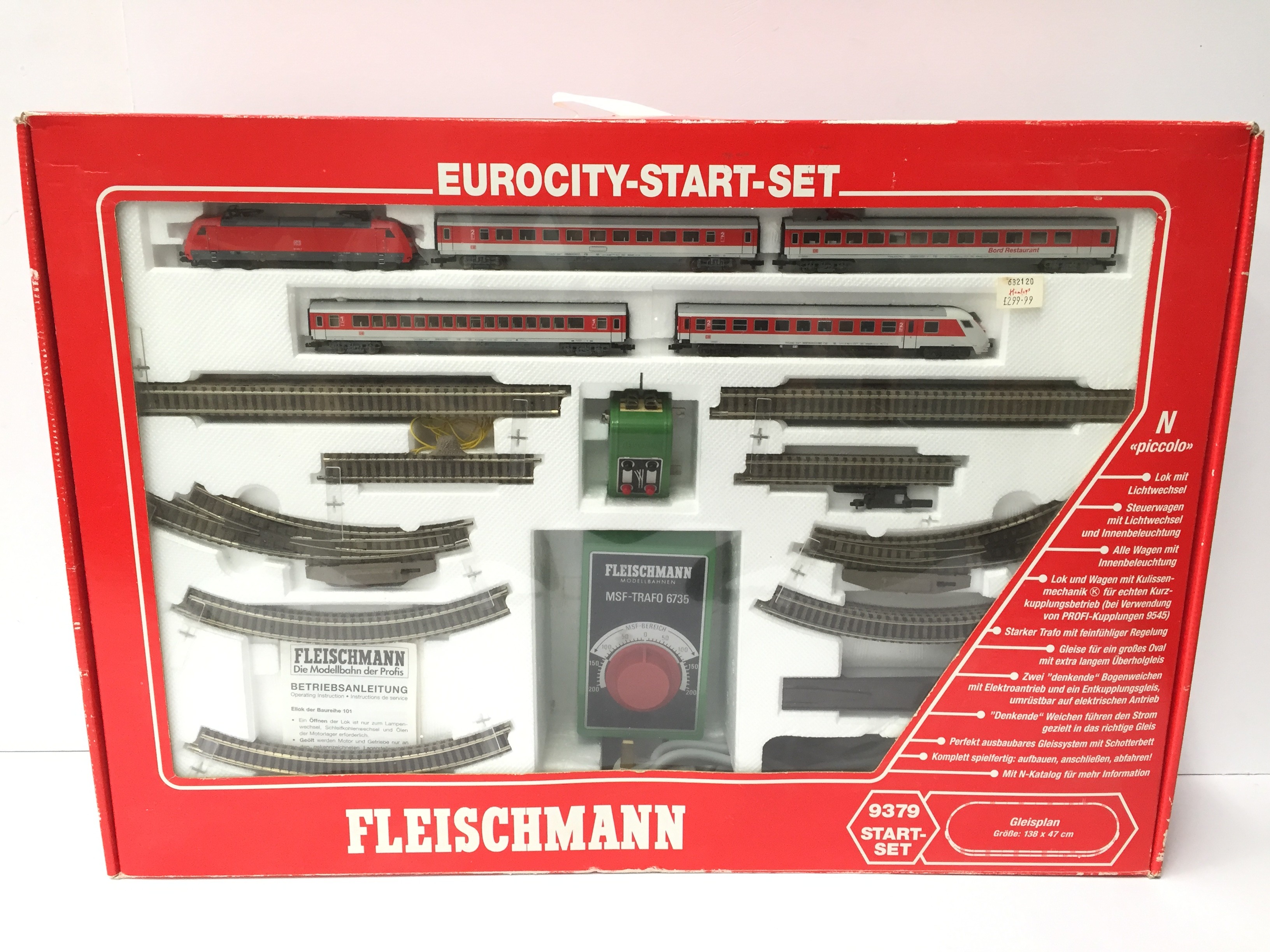 FLEISCHMANN N Gauge Ready to Run Set 9379 Euro Start Set comprising a DB Red O/H Electric