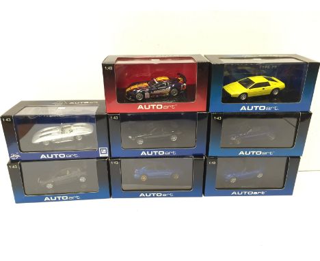 Eight Auto Art 1/43 scale diecast car models. Appear E-M and boxed.