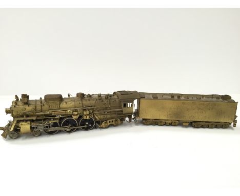 KEY IMPORTS HO unpainted Brass most modern Santa Fe '3450' 4-6-4 and 6 axle Tender. Made by Samhongsa. Light clean required o