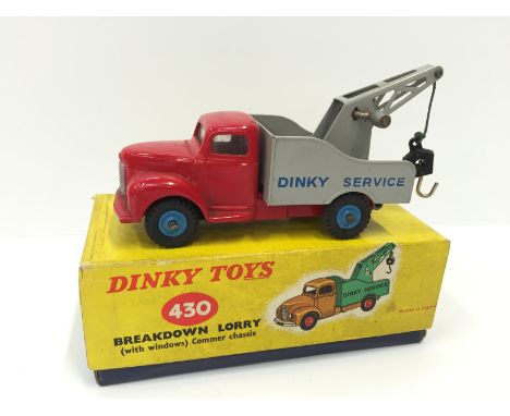 Dinky Toys 430 Commer Breakdown Lorry with red cab (glazed), light grey back, blue logo and blue hubs. VG (small chip to cab 