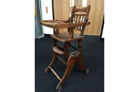 A Victorian Convertible Wooden High Chair Converts In To Potty Chair And Walker With Table Heig