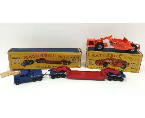 Two Lesney Matchbox models: Major Pack M6 Tractor and Transporter in blue and red (G/VG in P box); King Size K6 Allis Chalmer