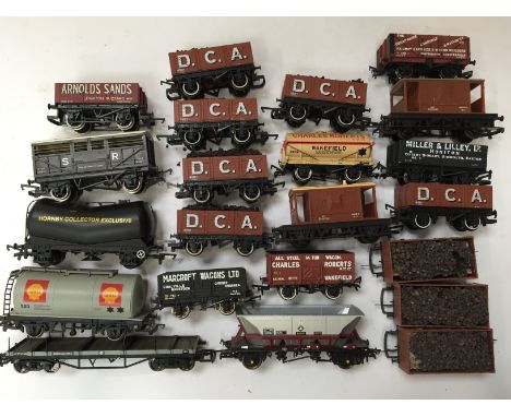 22 x mostly HORNBY Goods Wagons - 14 x Private Owner Coal Wagons ( x with Loads), 3 x Tankers, an SR Cattle Wagon, Bogie Bols