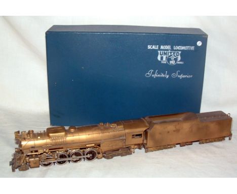 UNITED SCALE MODELS/PFM HO unpainted Brass Kanawah 2-8-4 and 6 axle Tender. Made by Atlas. Clean needed otherwise Good Plus B