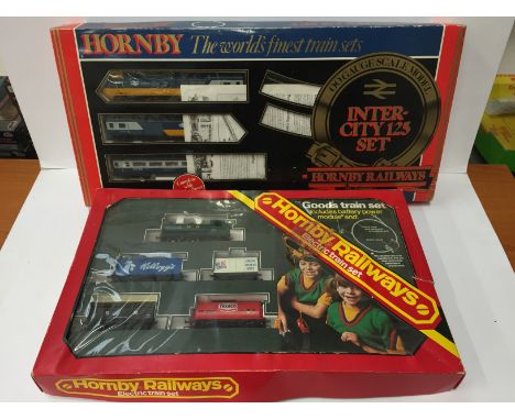 HORNBY 2 x Sets: R546 Inter-City 125 Set containing HST Power Car, Dummy Car, BR Mk3 Coach etc.; R782 GWR Goods Train Set con