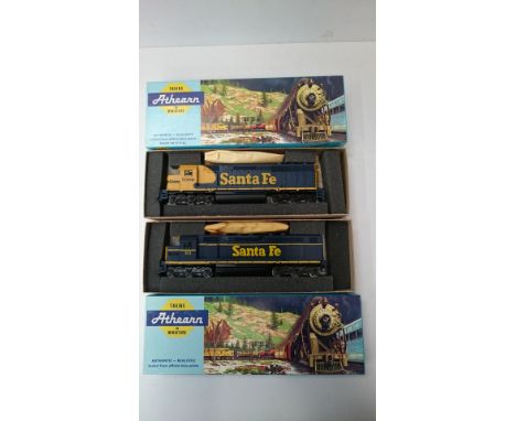 ATHEARN Trains HO 2 x Diesel Locomotives with D8 chassis, Fiittings Bag and Instructions - 4105 Santa Fe Blue SDP40 # 93 and 