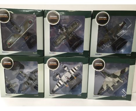 Six Oxford Aviation 1/72 scale Front Line Fighters aircraft models, includes AC031 Gloster Meteor plus Doodle Bug. E/M and bo