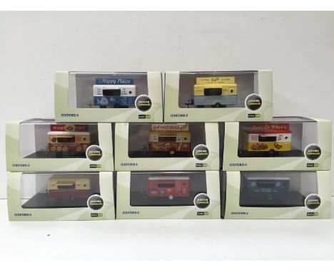 Eight Oxford Commercials Express Delivery Mobile Trailer models, 1/76 railway scale, includes British Rail Mobile Soil Testin