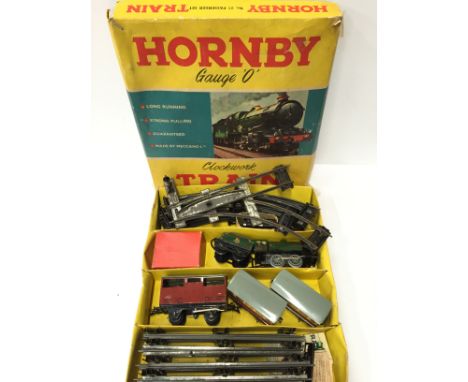 HORNBY O Gauge No BR Green 0-4-0 no 50153 and Tender (Excellent with Key), 3 x No 51 Red &amp; Cream Coaches, 6 x PR2L and R 