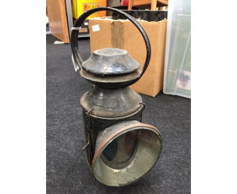 An LNER 3 aspect kerosene hand held Lamp from Stalham Station in Norfolk. In Excellent original condition with Burner.