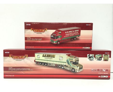 Two Corgi Hauliers of Renown 1/50 scale models: CC12823 Scania T Topline Curtainside with Moffett Mounty A.S.Taylor Transport