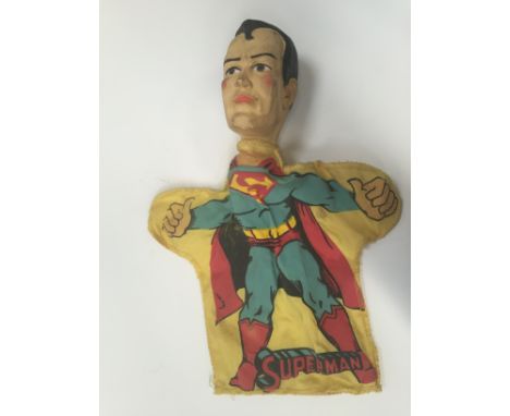 Ideal Toy Corp. Superman hand puppet, c.1960's, with rubber head and cloth body. Length 28cm. Overall G condition. 