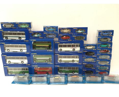 Quantity of Base Toys 1/76 scale track-side bus and car diecast models. M and boxed/carded. (38)