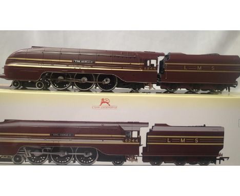 OO scale Hornby R3639, Streamlined Coronation, King George VI, 6244, LMS Maroon/gold. In excellent condition, box has slight 