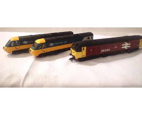 OO scale Hornby Intercity 125, two car set, motorised and trailer in good condition. Plus Lima class 50, Exeter 50044, repain