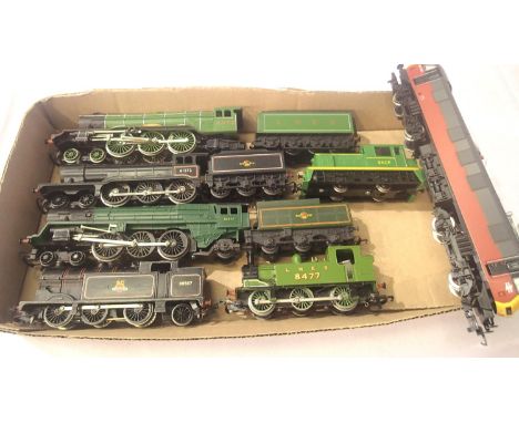 Seven OO scale locomotives, (five steam and two diesel), various makes, some require attention, suitable for spares or re-fur