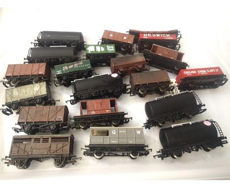 Selection of twenty OO scale wagons, various makes and types mostly in good condition, some weathered, all unboxed. P&amp;P G