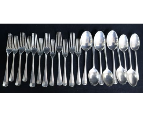 A part canteen of 1030's silver Hanovarian (rat-tail) pattern flatware by Roberts & Belk, Sheffield, 1934, comprising twenty 