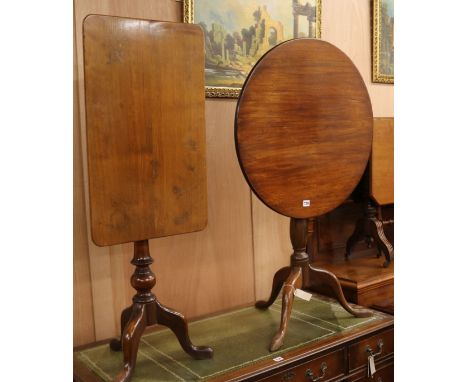 A George III mahogany tilt-top circular tripod table and a 19th century mahogany tilt-top rectangular tripod table, W.67cm & 