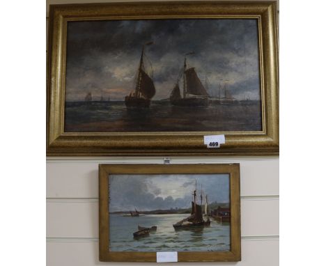 R. Richardson, two oils, shipping, largest 29 x 50cm