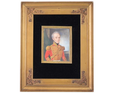 Continental School, 18th - 19th Century  Miniature Portrait of an officer Gouache on board.  Sight Size: 4 x 3 in. Overall Fr