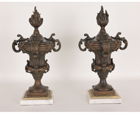 Pair of Antique Bronze Chenets Dimensions: 14.75 x 7.5 in.