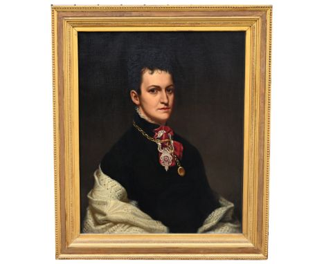 American School, 19th Century Portrait of a Woman Signed lower right. Oil on Canvas. Sight Size: 27.5 x 22.25 in. Overall Fra