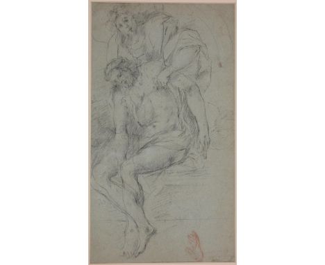 Italian School, 18th Century Old Master Drawing, the Lamentation of the Dead Christ, with Sanguine Drawing of a Hand, Pencil 