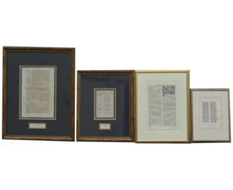Collection of (4) 16th - 17th Century Manuscript Pages Largest Size: 8.75 x 13.25 in. 