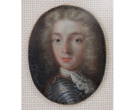 French School, 17th Century.  Miniature  portrait of young nobleman.  Oil on Metal  mounted on Board.  Sight Size: 1 5/8 x 1 