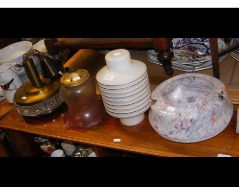 A 1960s Swedish Chandelier and 3 other vintage and mid century light shades