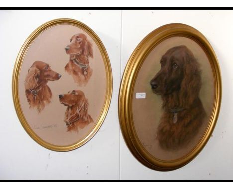 MARJORIE COX - an oval dog portrait, together with another dog portrait by Alan Saunders