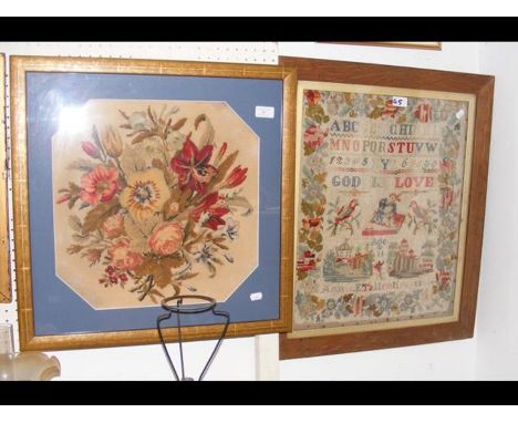 An antique woolwork picture and one other CONDITION REPORTIn our judgement, condition of lot is fair. Notably, the square pic