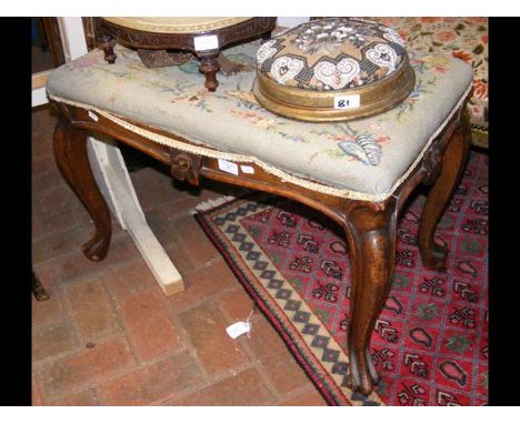 A Victorian tapestry top stool on cabriole supports 