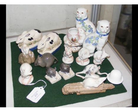 A selection of various ceramic animal ornaments including Royal Copenhagen and other