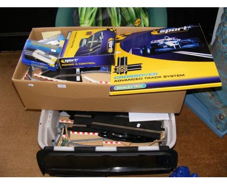 A large selection of Scalextric accessories, track and cars 