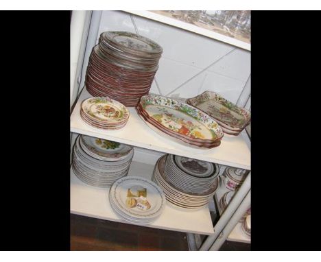 Assorted Copeland Spode pheasant ceramics together with a set of plates with Isle of Wight designs - displayed on two shelves