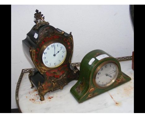 A French Boulle mantel clock - 28cm high, together with one other 