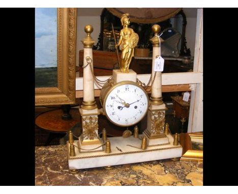 A Victorian French Empire style white marble and ormolu mantel clock - 50cm high CONDITION REPORT.Condition disclaimerOur tea